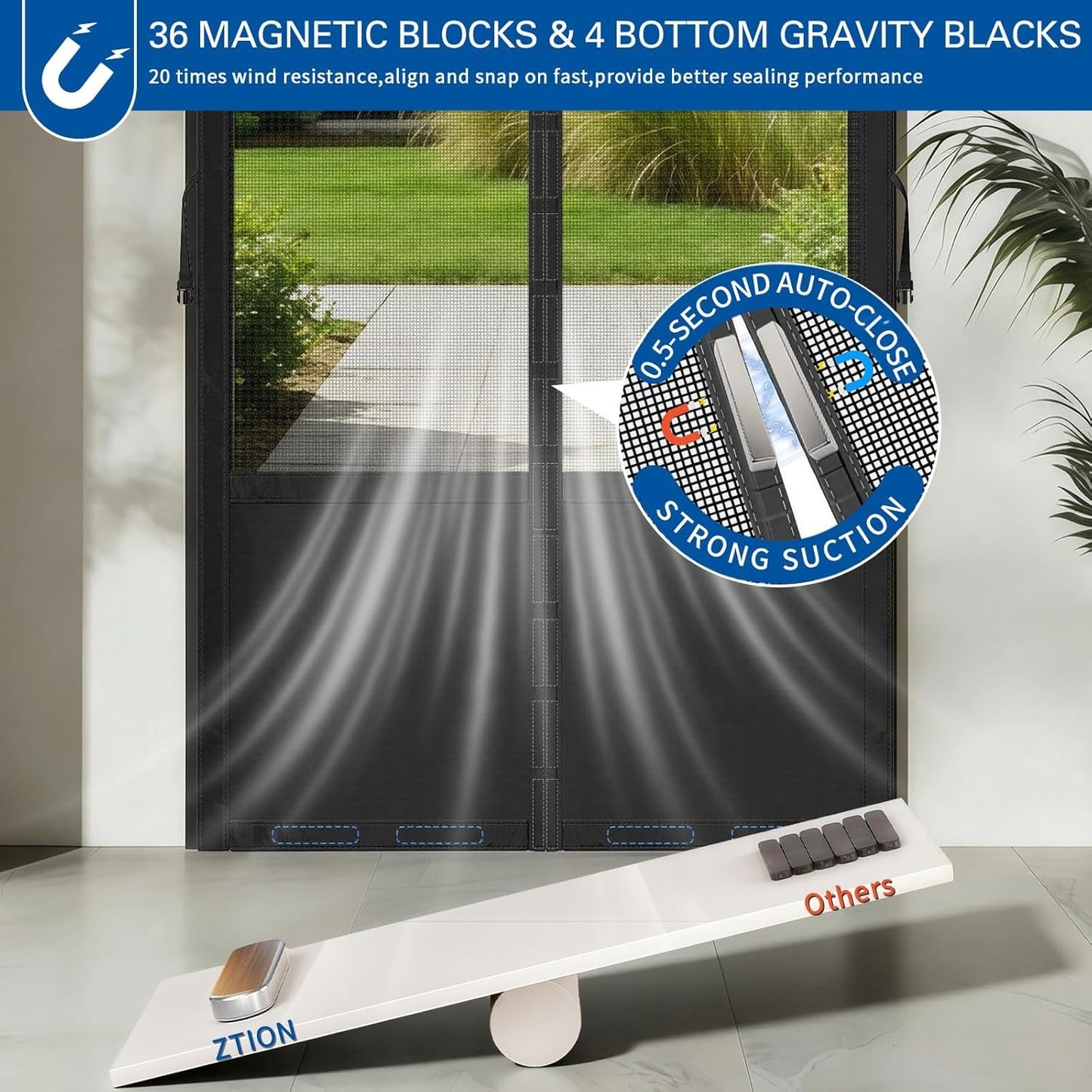 Magnetic Mesh Door Screen, No Drilling Required, Anti-Mosquito Dustproof, Automatic Closure, Pet Friendly, Ideal For Living Room Balcony Aussi Massage