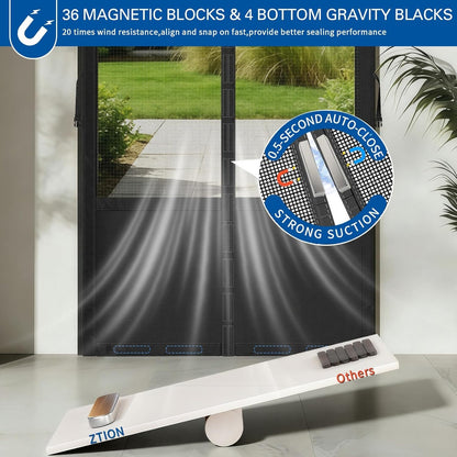 Magnetic Mesh Door Screen, No Drilling Required, Anti-Mosquito Dustproof, Automatic Closure, Pet Friendly, Ideal For Living Room Balcony Aussi Massage