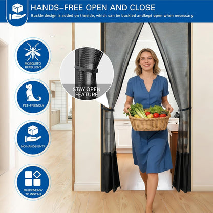 Magnetic Mesh Door Screen, No Drilling Required, Anti-Mosquito Dustproof, Automatic Closure, Pet Friendly, Ideal For Living Room Balcony Aussi Massage