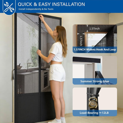 Magnetic Mesh Door Screen, No Drilling Required, Anti-Mosquito Dustproof, Automatic Closure, Pet Friendly, Ideal For Living Room Balcony Aussi Massage